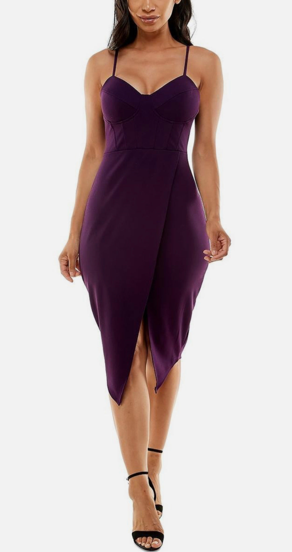 Purple dress with a slit on a white background