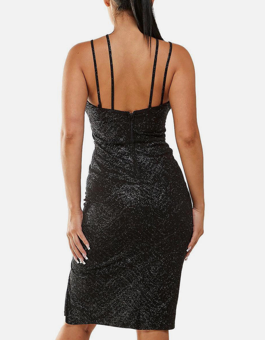 Black sequin dress with thin straps on a white background
