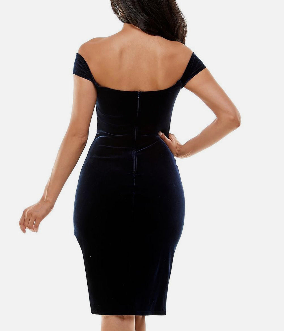 Elegant Velour Navy Dress