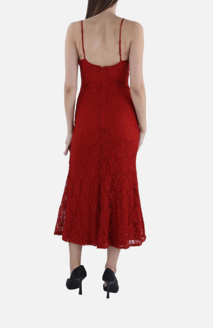 Red lace dress on a white background